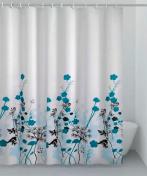 Hefe badeforh�ng m/bl� blomster 120 x 200 cm
