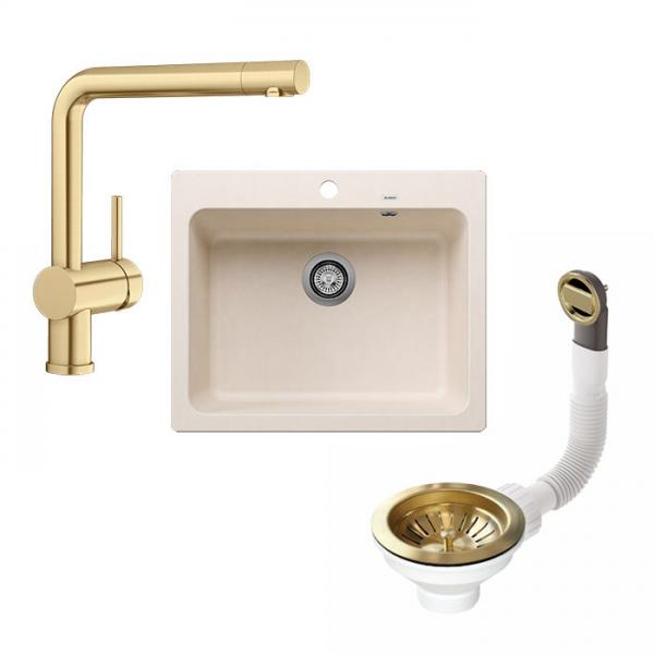 Blanco Naya 6 UX k&oslash;kkenvask m/Linus k&oslash;kkenarmatur - Satin gold/Soft white