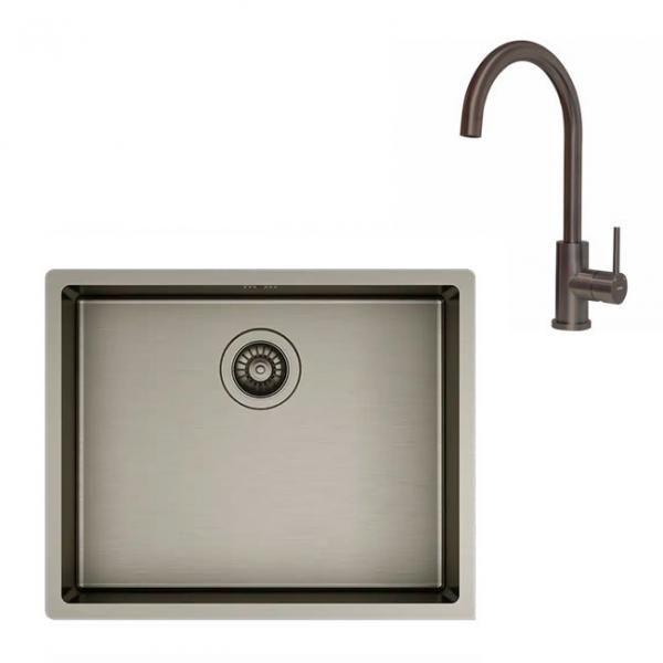 Lavabo Kubus 500 Soft k&oslash;kkenvask m/k&oslash;kkenarmatur - Dark bronze