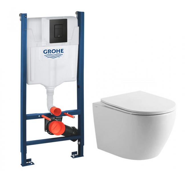 Lavabo Studio RIMless toiletpakke inkl. s&aelig;de m/soft-close, cisterne og mat sort betjening