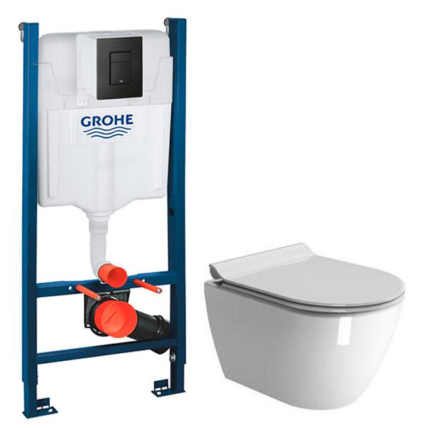 GSI Pura kompakt RIMless toiletpakke inkl. s&aelig;de m/softclose, cisterne og mat sort betjening