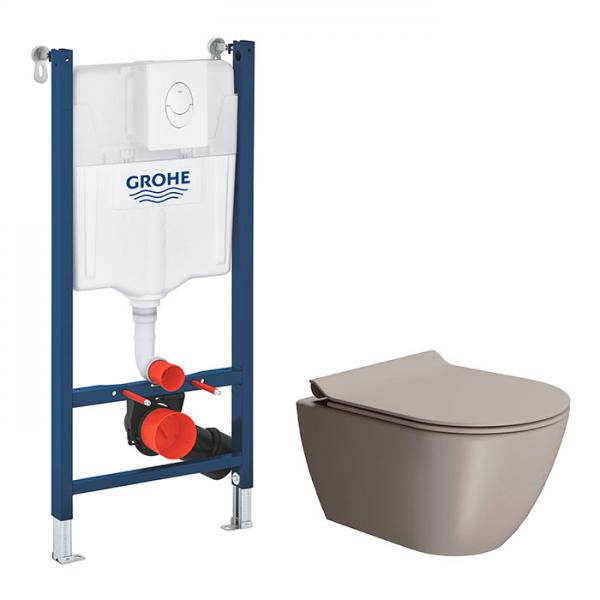 GSI Pura Tortora 50 toiletpakke inkl. s&aelig;de m. softclose, cisterne og hvid betjening