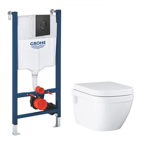 Grohe Euro toiletpakke inkl. s&aelig;de, cisterne og mat sort betjening