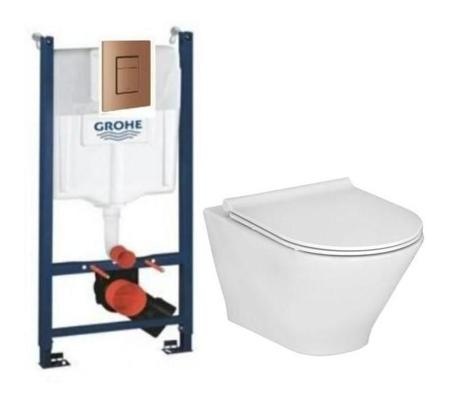 Laufen Roca Gap round RIMless toiletpakke inkl. s&aelig;de m/softclose, cisterne og kobber betjening