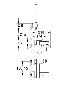 Grohe Eurocube kararmatur med h&aring;ndbruser