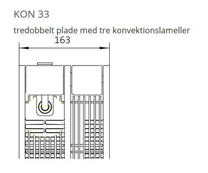Purmo Konv 33 h&oslash;jde 142 mm l&aelig;ngde 1200 mm indbygget ventil