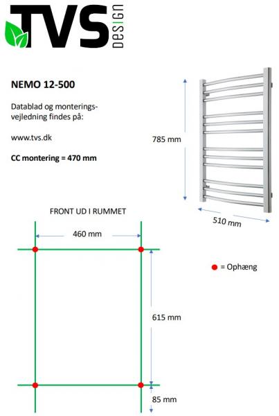 TVS Nemo 12 håndklædetørrer - 51x78,5 cm - Krom TVS Nemo 12 håndklædetørrer - 51x78,5 cm - Krom