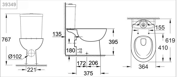 Grohe Bau Ceramic fritst&aring;ende toilet m/P-vandl&aring;s