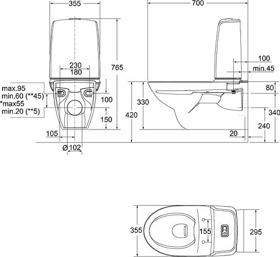 if&ouml; spira 6293 v&aelig;gh&aelig;ngt toilet med rimfree - Standardmodel