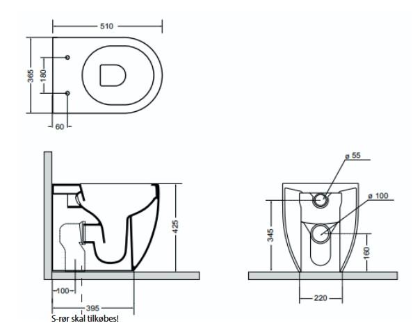 Lavabo Glomp rimless BTW toilet u/cisterne inkl. s&aelig;de - Hvid