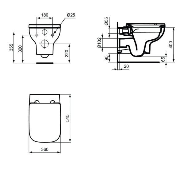Ideal Standard i.life A v&aelig;gh&aelig;ngt toilet m/Rimless+ og s&aelig;de m. Softclose og Easy Lift off