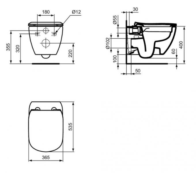 Ideal Standard Tesi Rimless+ v&aelig;gh&aelig;ngt toilet inkl/s&aelig;de m. softclose