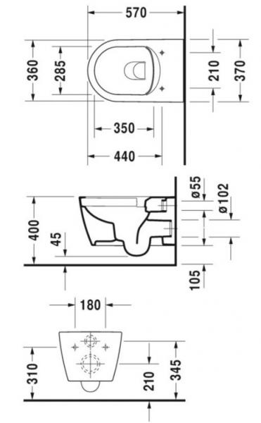 Duravit Me by Starck Rimless v&aelig;gh&aelig;ngt toilet inkl s&aelig;de m/softclose