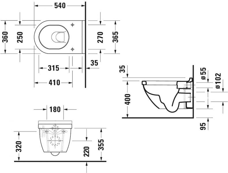 Duravit Starck 3 Rimless v&aelig;gh&aelig;ngt toilet m/wondergliss