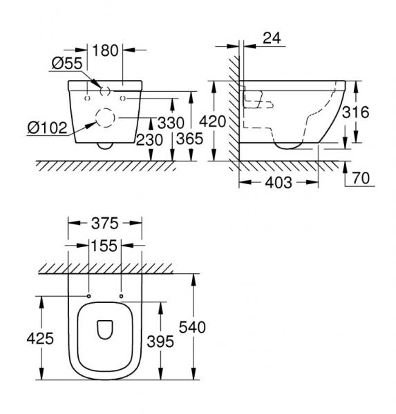 Grohe Euro v&aelig;gh&aelig;ngt toilet m/rimless