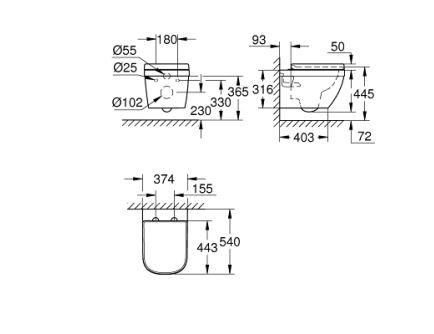 Grohe Euro Ceramic v&aelig;gh&aelig;ngt toilet Rimless inkl s&aelig;de m/soft close og quick release
