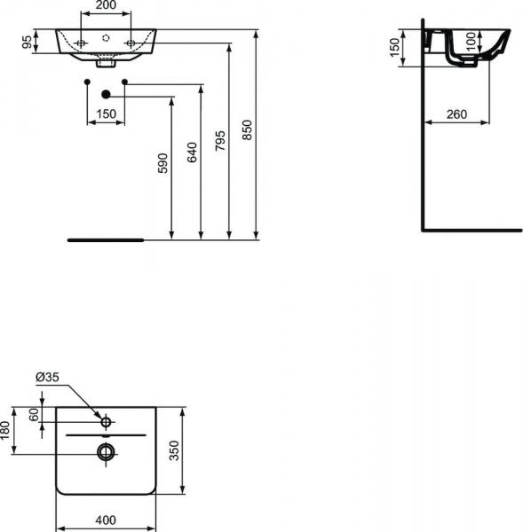 Ideal Standard Connect Air 40 håndvask t/væg - 1 hanehul - Mat sort Ideal Standard Connect Air 40 håndvask t/væg - 1 hanehul - Mat sort