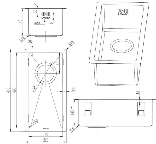 Lavabo Kubus 180 soft k&oslash;kkenvask - Messing PVD
