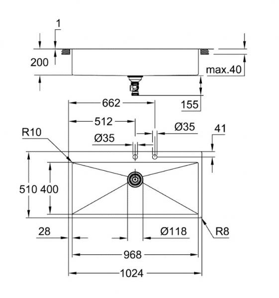 Grohe K800 k&oslash;kkenvask i rustfrit st&aring;l 96 cm