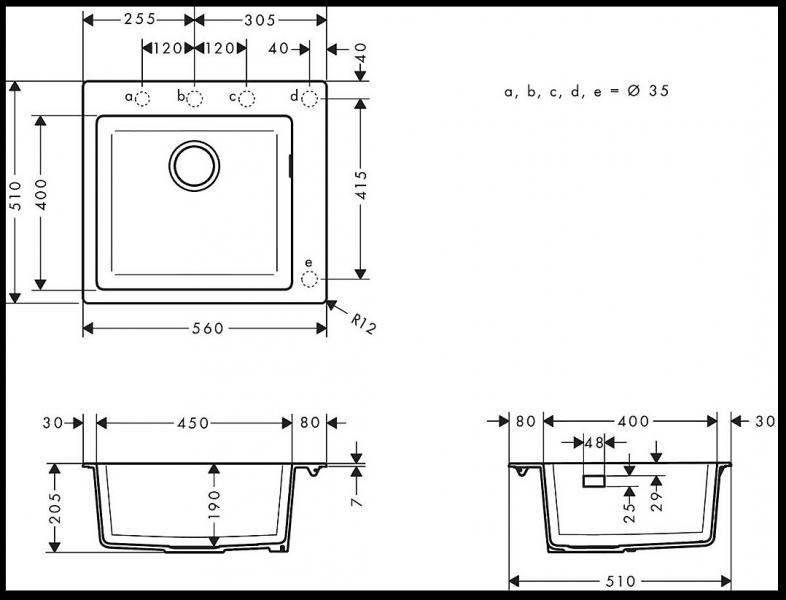 Hansgrohe S510-F450 k&oslash;kkenvask i komposit - Graphite black