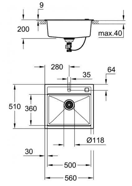 Grohe K700 k&oslash;kkenvask i komposit 60-C - Sort