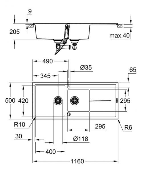 Grohe K400 80-C dobbelt køkkenvask m/afløbsbakke - Sort granit Grohe K400 80-C dobbelt køkkenvask m/afløbsbakke - Sort granit