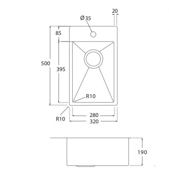 Lavabo Kubus 280 soft k&oslash;kkenvask