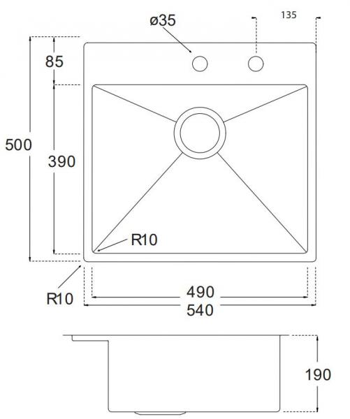 Lavabo Kubus 541 Soft k&oslash;kkenvask m/auto-strainer