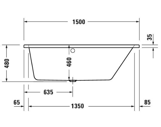 Duravit No.1 asymmetrisk badekar t/indbygning - 150 x 80 - H&oslash;jre - 1 rygl&aelig;n