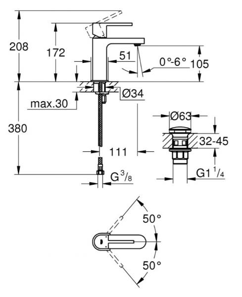Grohe Plus h&aring;ndvaskarmatur m/push open bundventil - Krom