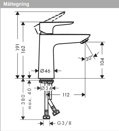 hansgrohe Talis E 110 h&aring;ndvaskarmatur u/bundventil - Mat sort