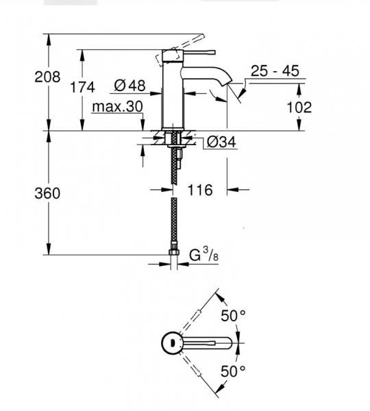 Grohe Essence New h&aring;ndvaskarmatur u/bundventil - Mat sort