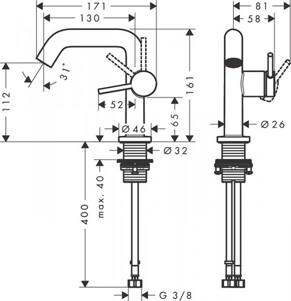 Hansgrohe Tecturis S 110 Fine h&aring;ndvaskarmatur m/CoolStart - Mat sort