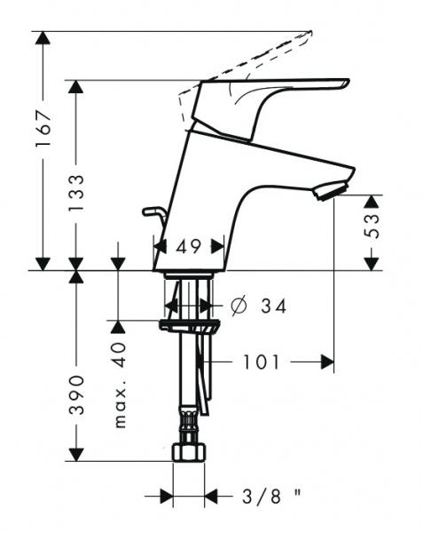 Hansgrohe Focus 70 h&aring;ndvaskarmatur m/bundventil