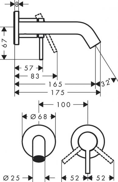 hansgrohe Tecturis S h&aring;ndvaskarmatur t/indbygning m/EcoSmart+ - 165 - Krom