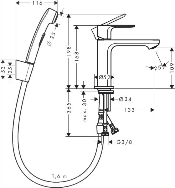 Hansgrohe Rebris S 110 h&aring;ndvaskarmatur m/h&aring;ndbruser u/bundventil - Krom