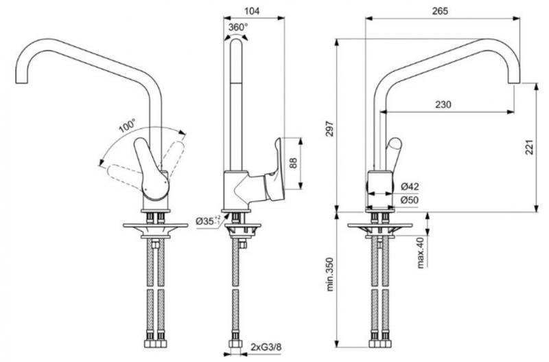 Ideal Standard Alpha k&oslash;kkenarmatur - Krom