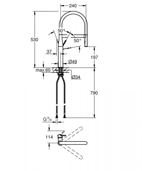 Grohe Essence New k&oslash;kkenarmatur m/profi-bruser - B&oslash;rstet cool sunrise