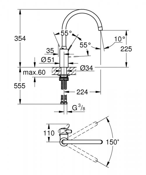 Grohe NEW Eurosmart k&oslash;kkenarmatur - Krom