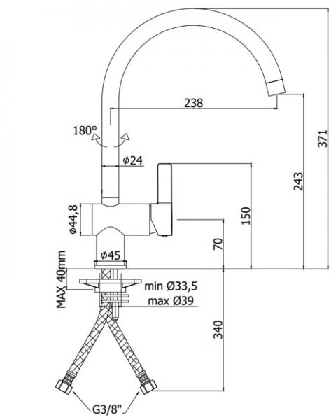 Lavabo Kubus 180 k&oslash;kkenarmatur - Krom