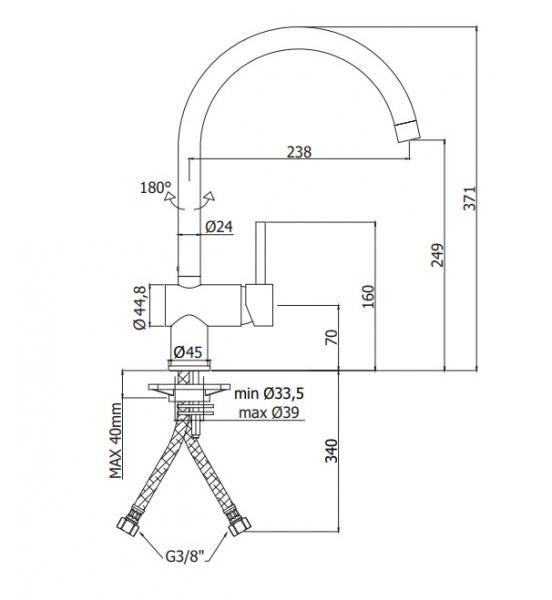 Lavabo Kubus 030 k&oslash;kkenarmatur - Massiv messing