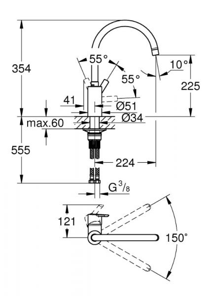 Grohe Feel køkkenarmatur C-tud - Supersteel Grohe Feel køkkenarmatur C-tud - Supersteel