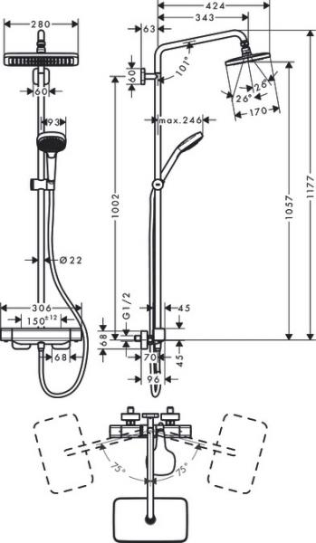 hansgrohe Croma E 280 komplet brusesystem 1jet - Krom