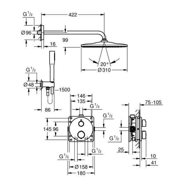 Grohe Precision 310 komplet brusesystem til indbygning Grohe Precision 310 komplet brusesystem til indbygning