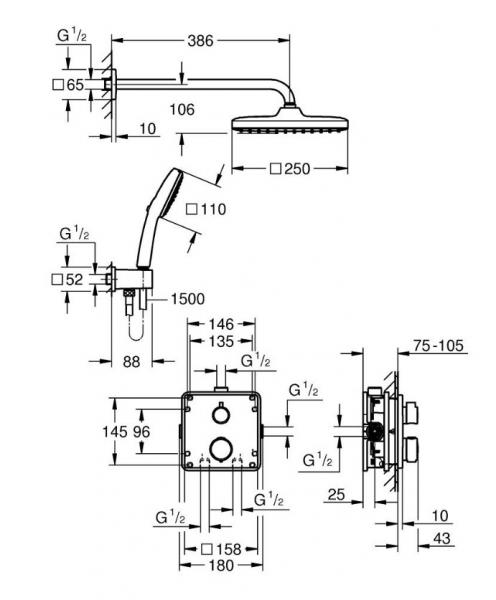 Grohe Precision Cube komplet brusesystem til indbygning Grohe Precision Cube komplet brusesystem til indbygning