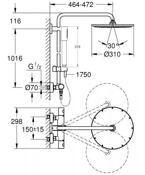 Grohe Euphoria XXL 310 komplet brusesystem - B&oslash;rstet Warm Sunset