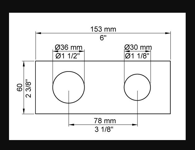 Vola 3002 2-huls d&aelig;kplade - 153x60 mm - &Oslash;36/&Oslash;33 mm - Krom