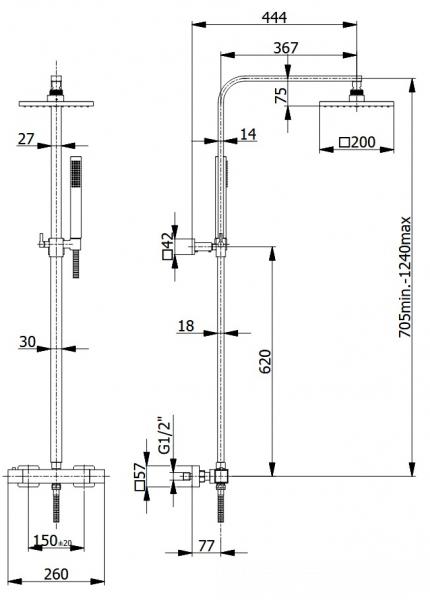 Cass&oslash;e komplet brusesystem 195mm - Krom