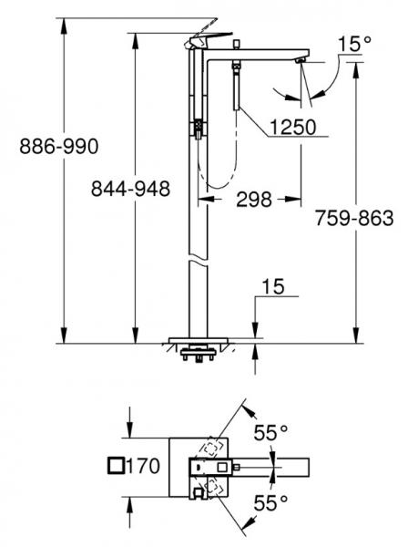 Grohe Eurocube fritst&aring;ende badekararmatur - Krom