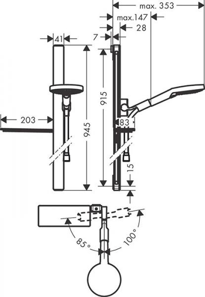 hansgrohe Raindance Select S Brusers&aelig;t 120 3jet m/bruserstang 90 cm og s&aelig;besk&aring;l - Hvid/krom